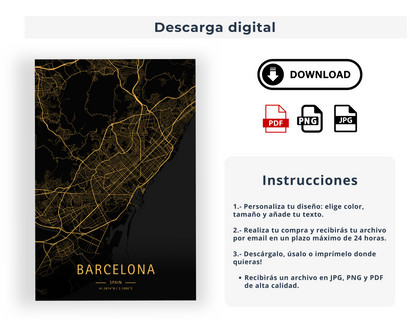 Mapa moderno de tu ciudad favorita (Oscuro)