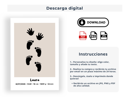 Pisadas pequeñas, recuerdos gigantes, poster para el bebé