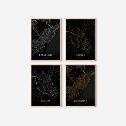 Mapa moderno de tu ciudad favorita (Oscuro)